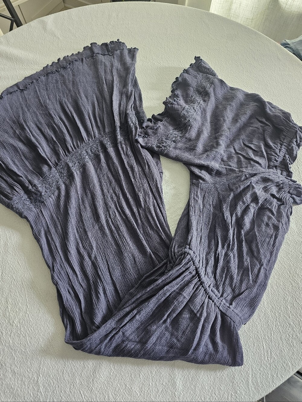 Easel Navy Gauze Flutter Sleeve Tie-front Romper Size Large